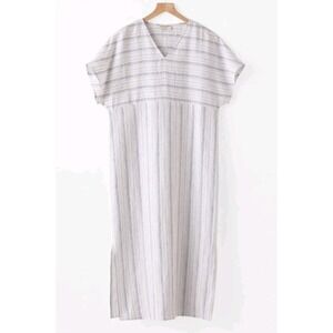 Eileen Fisher X Garnet Hill Organic Linen Multistripe Dress Sleepwear Sz M 163